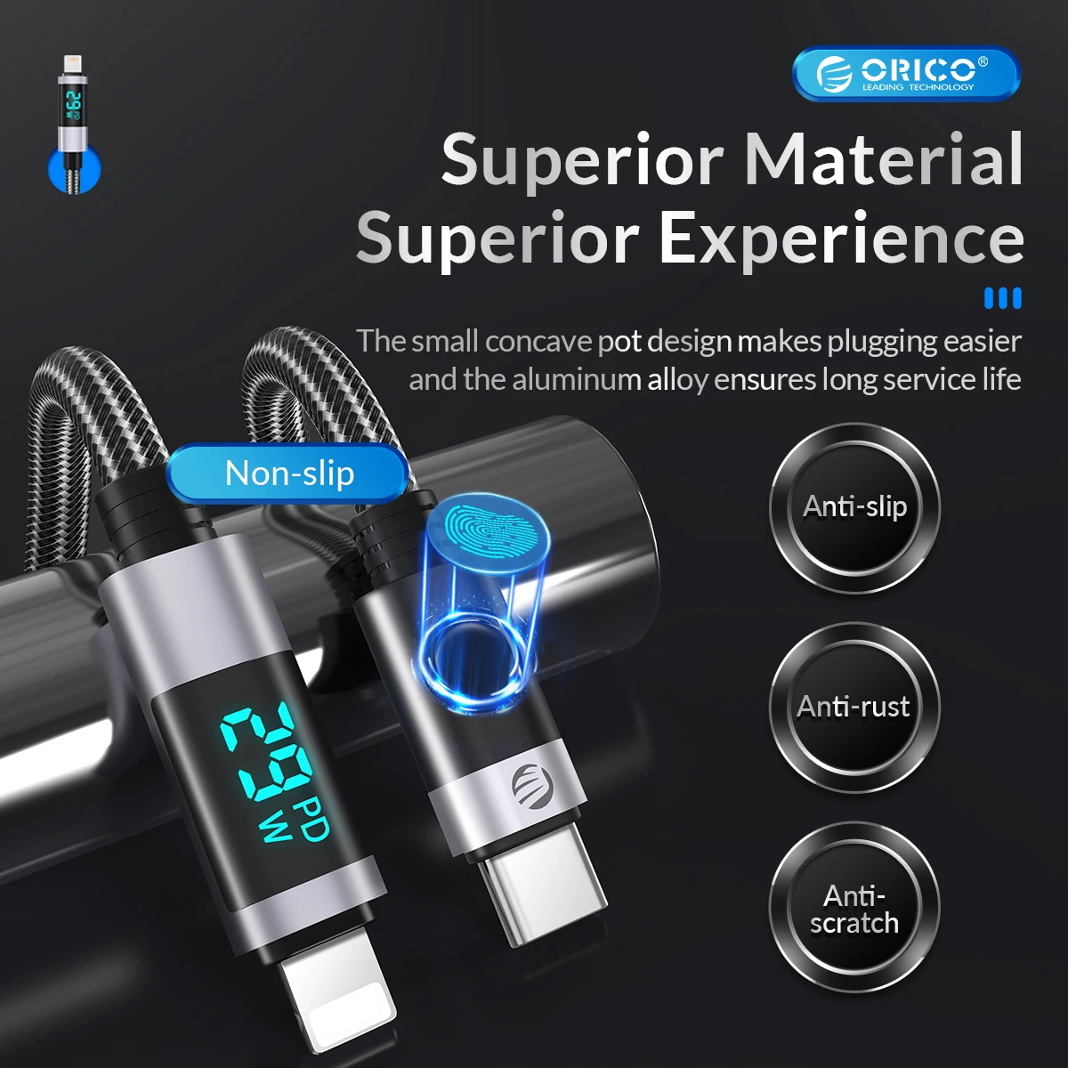 ORICO-Cable USB tipo C para MacBook, pantalla LED, carga rápida para iPhone, 13, 14 Pro Max - imagen 5