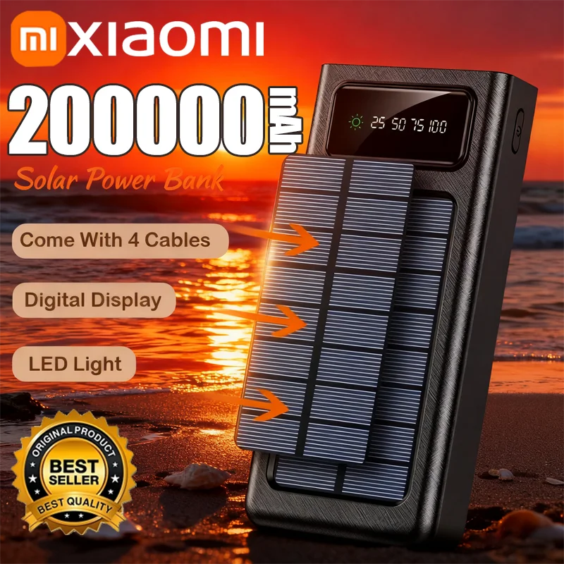 Banco de energía solar Xiaomi 200000 Batería de carga rápida móvil de gran capacidad mAh con cables USB 4 duales para iPhone Samsung - imagen 3