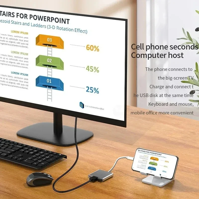 Convertidor de Cable 3 en 1 compatible con USB-C a HDMI para Samsung Huawei iPad Mac NS USB 3,1 tipo C a HD 4K Cable adaptador USB 3,0 - imagen 4