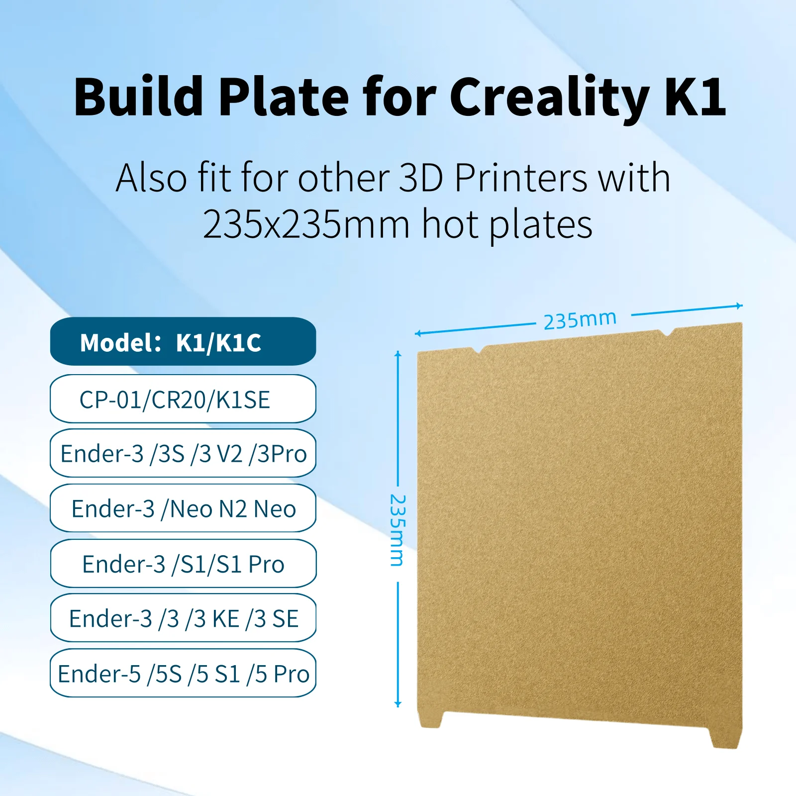 Para Creality K1 K1C placa de construcción cama Creality k1 placa de construcción de doble cara PEO PEY PEI hoja 235x235mm Ender 3 S1 Ender 3 V3 Se - imagen 4