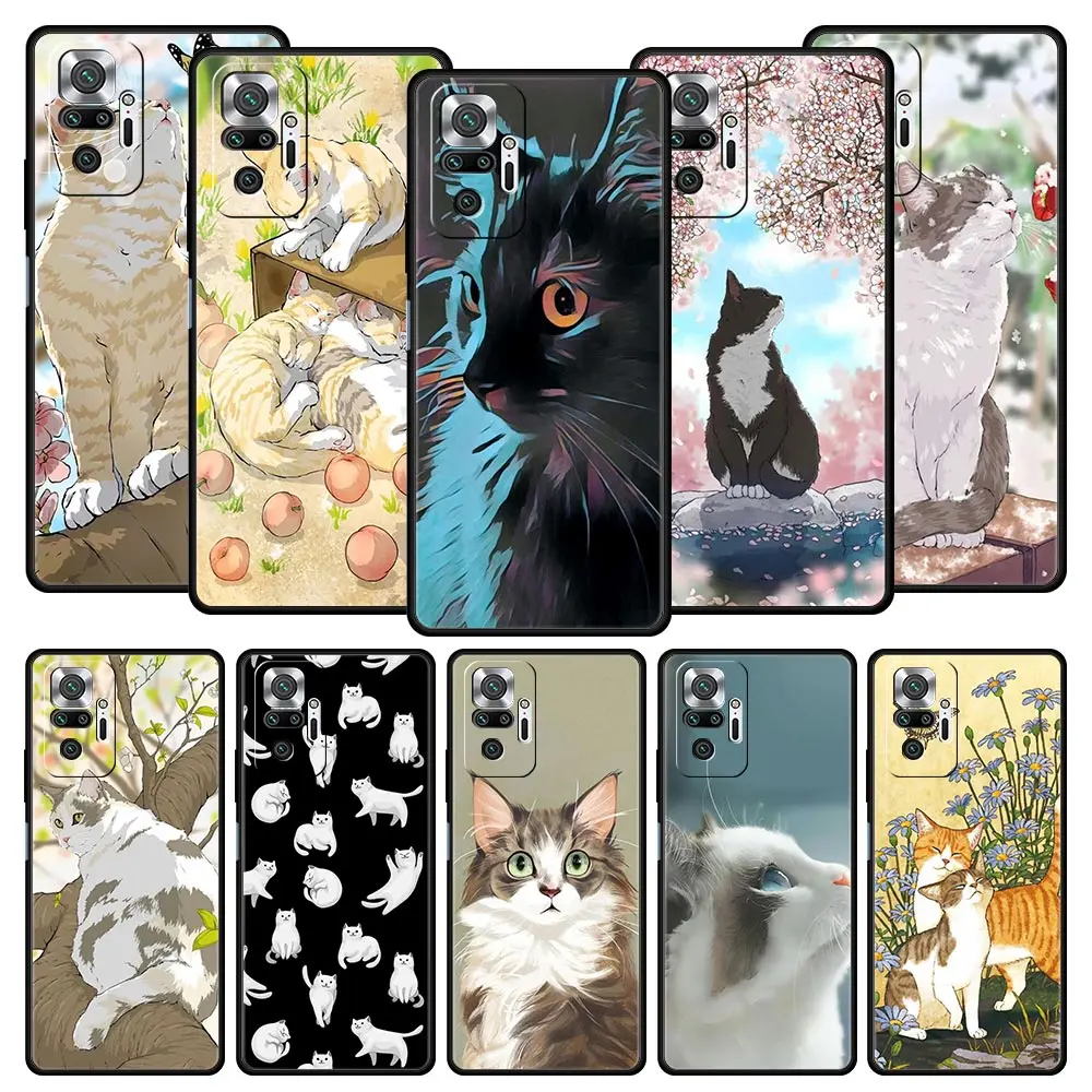 Funda de teléfono de gatos encantadores para Xiaomi Redmi Note, 12, 11, 10 Pro, 9S, 9, 8, 7, 9T, 8T, 9C, 9A, 8A, 12, 11T, 5G, 10S, funda de silicona para juegos
