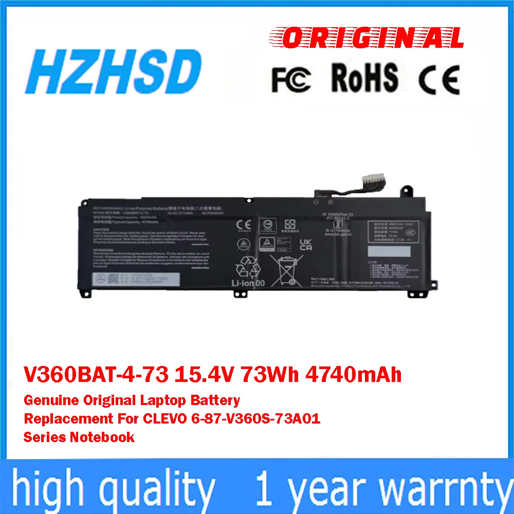 V360BAT-4-73 15,4 V 73Wh 4740mAh reemplazo de batería Original genuina para portátil serie CLEVO 6-87-V360S-73A01