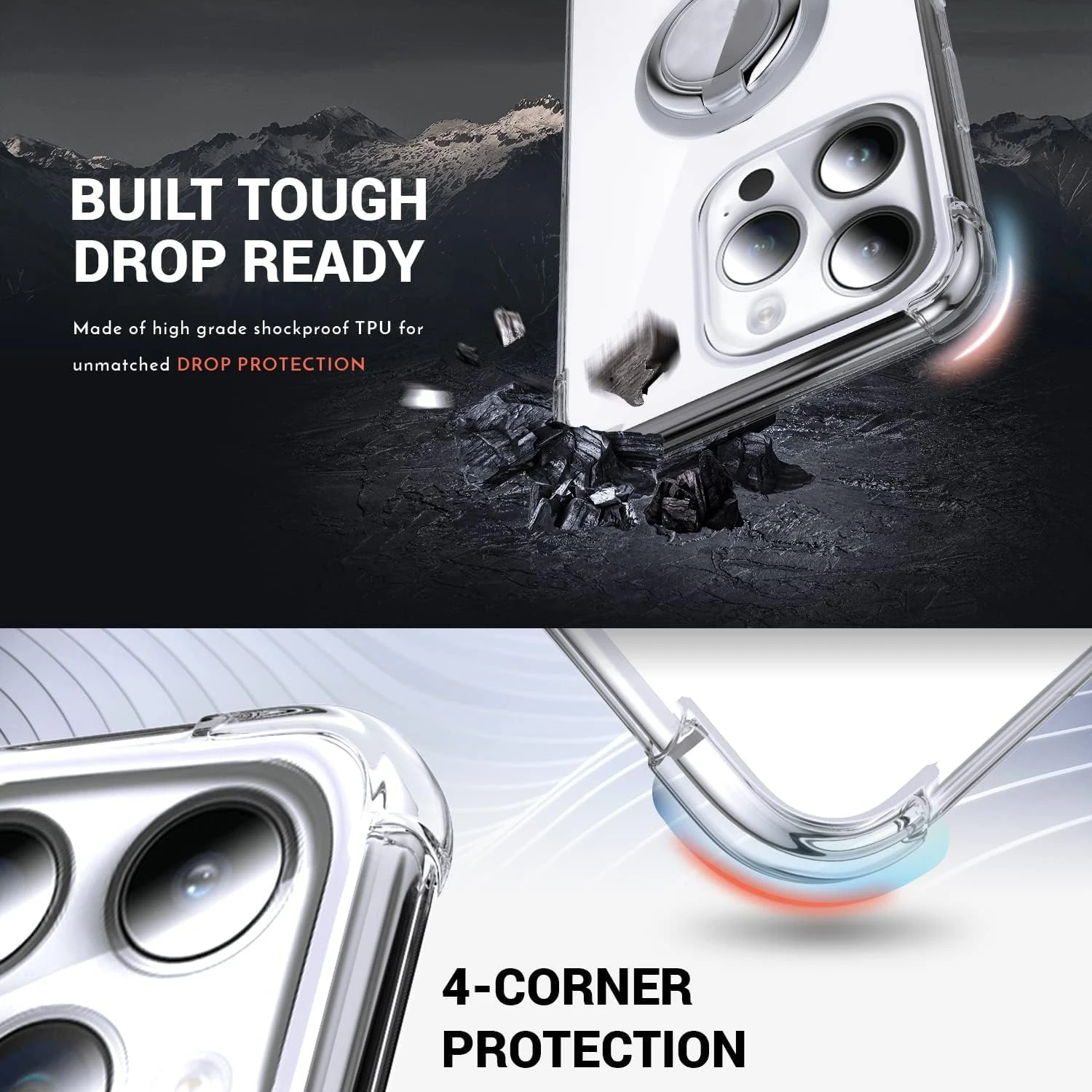 Funda de teléfono con soporte de anillo transparente para IPhone 16 16E 13 12 Mini 15 14 11 Pro Max X XS XR 5 6 7 8 Plus carcasa suave a prueba de golpes - imagen 3