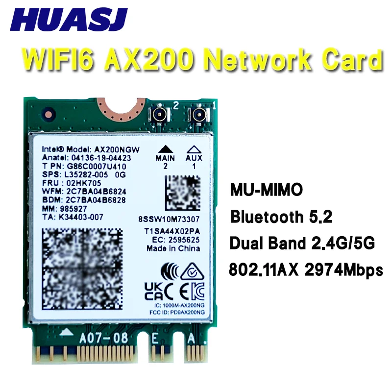 Banda Dual 2,4 Gbps Intel Wi-Fi 6 AX200 AX200NGW 802.11ax/ac MU-MIMO 2x2 módulo Wifi NGFF M.2 Bluetooth 5,1 tarjeta de red