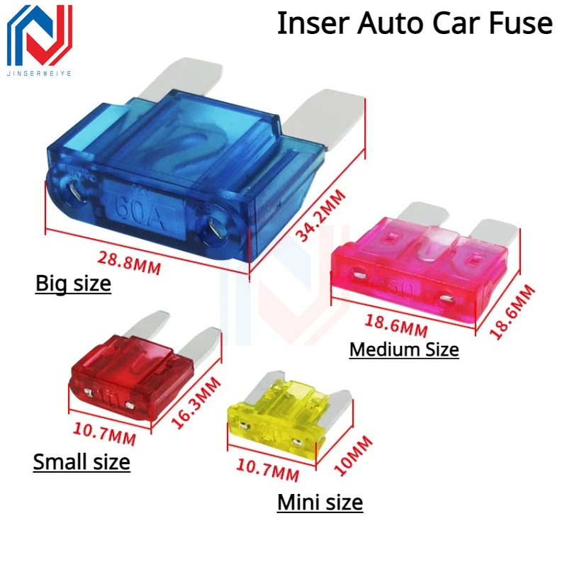 Fusible de coche Inser Auto 1A 2A 3A 5A 7.5A 10A 15A 20A 25A 30A 35A 40A pines ZINC Mini tamaño pequeño mediano grande