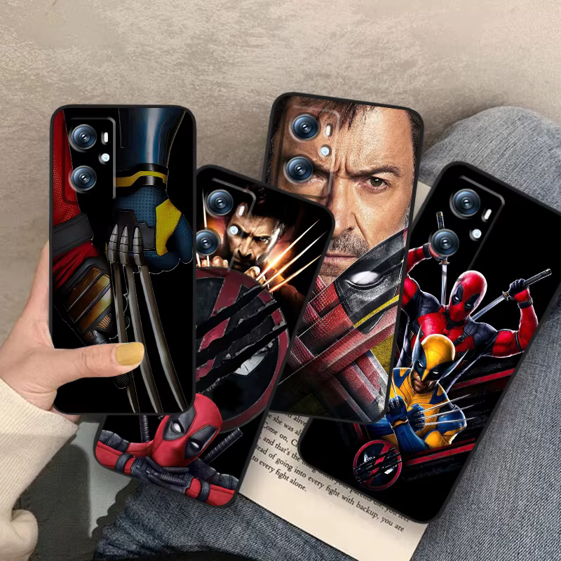 Marvel Lobezno Deadpool Love para OPPO Find X5 X3 X6 A54S A5 A94 A16 A53S A57 A74 A72 A98 A78 A96 A9 5G, Funda negra para teléfono