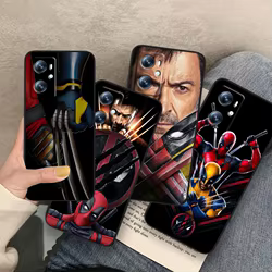 Marvel Lobezno Deadpool Love para OPPO Find X5 X3 X6 A54S A5 A94 A16 A53S A57 A74 A72 A98 A78 A96 A9 5G, Funda negra para teléfono
