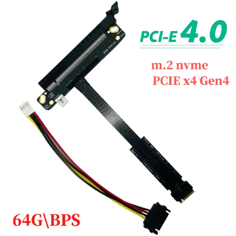 64Gbps PCIe 4,0 X4 90 grados PCI-E 16X a M2 M.2 para NVME SSD Cable elevador con Cable de alimentación Sata Gen4 GPU extensor de placa base es CPU - imagen 2