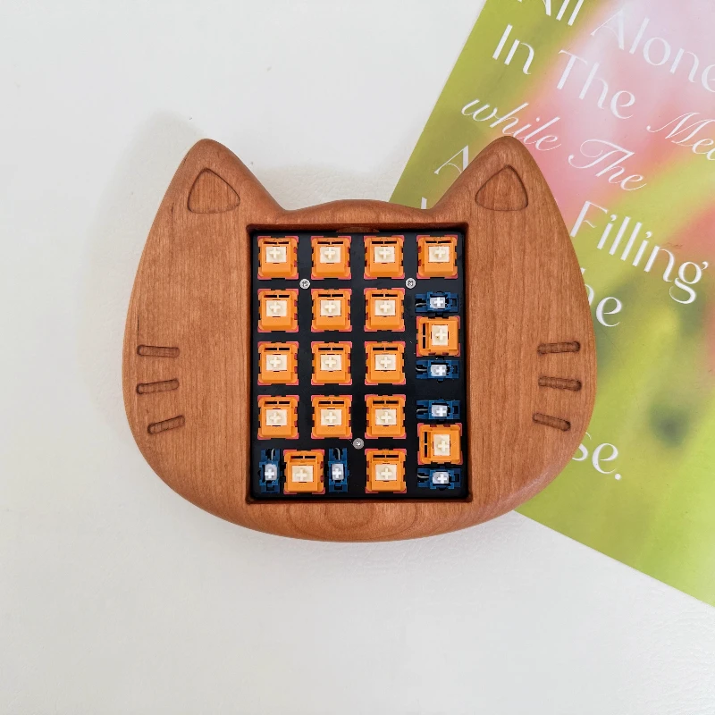 Kit de teclado mecánico de gato bonito, inalámbrico por Bluetooth, madera de cerezo, modo Dual, intercambio en caliente, 17 teclas, Kit de teclado para juegos personalizado, regalo
