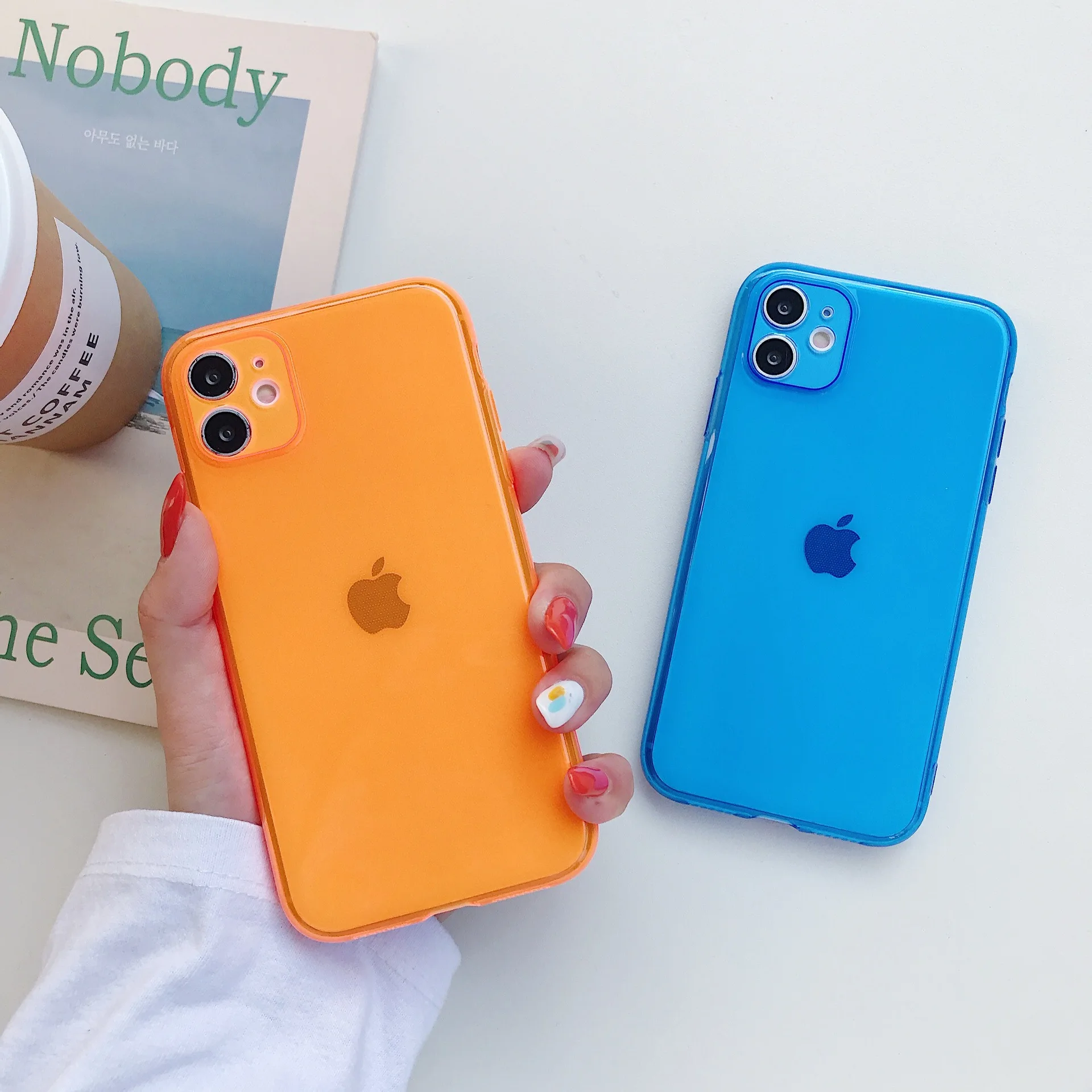 Funda de teléfono de silicona transparente de Color caramelo para iPhone 16 Pro Max 15 Plus 14 16Pro 16Plus iPhone16 accesorios de cubierta azul naranja - imagen 2