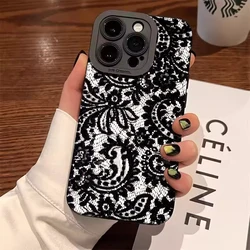 Funda de teléfono con patrón mate de encaje negro para iPhone 17 16 Pro Max 15 14 Plus 13 12 11 XS X XR 7 8 SE2 16E 17 Air funda de silicona suave