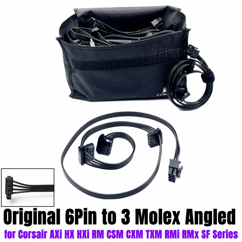 Cable de alimentación de ventilador de refrigerador IDE de 6 pines a 3x Molex, 4 pines para CORSAIR CX850M, CX750M, CX600M, CX500M, CX450M, CX430M tipo 3, PSU Modular - imagen 3