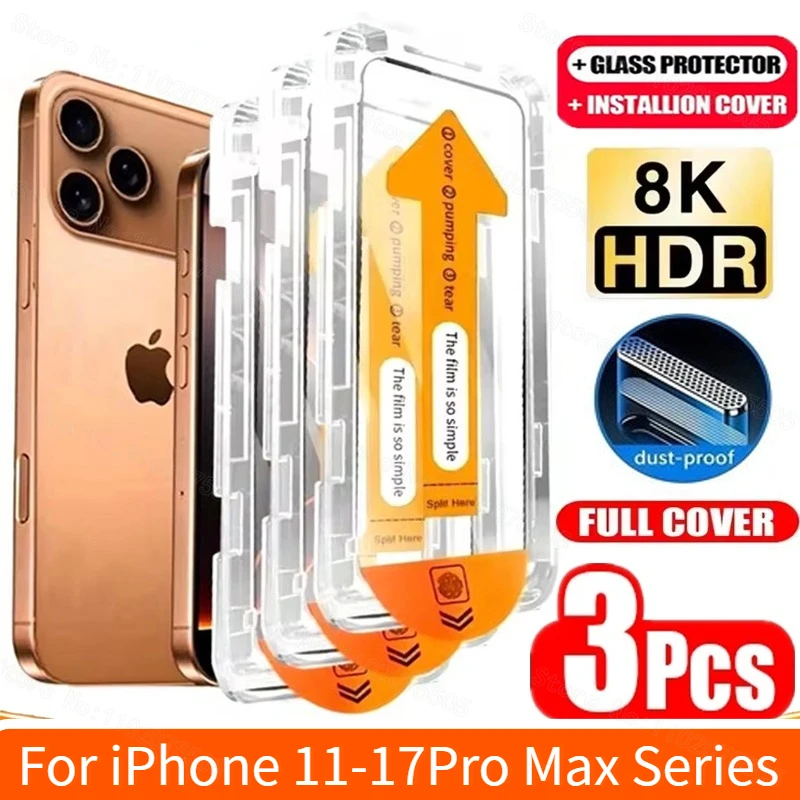 Vidrio Templado Ultra HD sin polvo para IPhone 17 16 15 Pro Max 11 12 13 Pro 14 15 Plus XR XS Protector de pantalla de fácil instalación - imagen 2