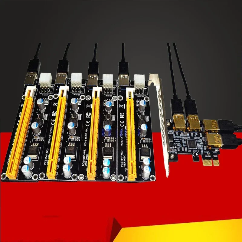 Tarjeta elevadora PCIe 1 a 4 ranuras PCI express 16X, adaptador de ranura PCI-E 1X a 4 PCI-e, Multiplicador de puerto USB 3,0 para minería, novedad