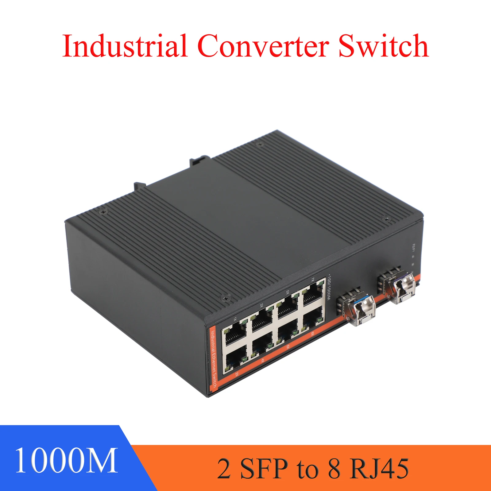 1 Uds convertidor de medios de fibra óptica 2 SFP a 8 RJ45 Gigabit fibra óptica Ethernet 10/100/1000Mbps protección contra rayos