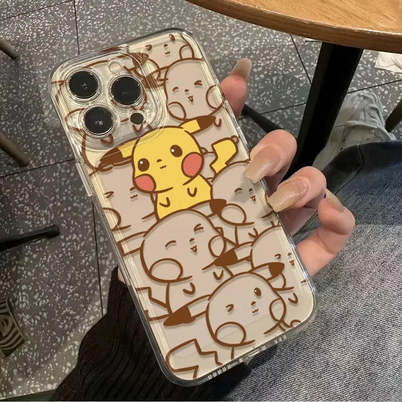 Pokémon línea de pantalla completa Pikachu funda de teléfono para iPhone 11 12 13 14 15 16 17 Pro Max X XR XS SE 8 Plus Y2K encantadora funda de silicona - imagen 4