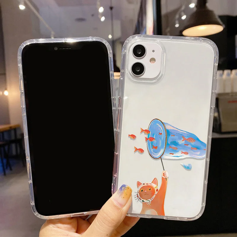 Funda de teléfono de pesca de gatito a prueba de golpes para iPhone 13 11 16 17 Pro Max 14 15 12 Air XR X Xs 7 8 Plus SE cubiertas transparentes suaves - imagen 4