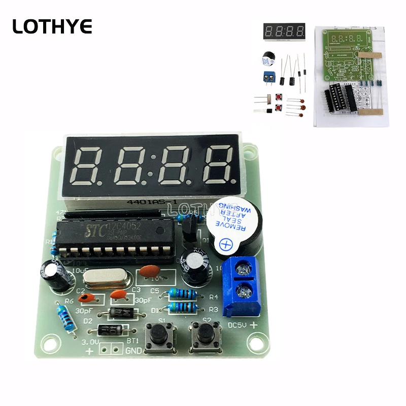 Reloj Digital de cuatro dígitos, Kit de reloj electrónico de 4 dígitos, monompuesto DC 3,7 V-5,5 V, conjunto de producción electrónica, Kit electrónico DIY