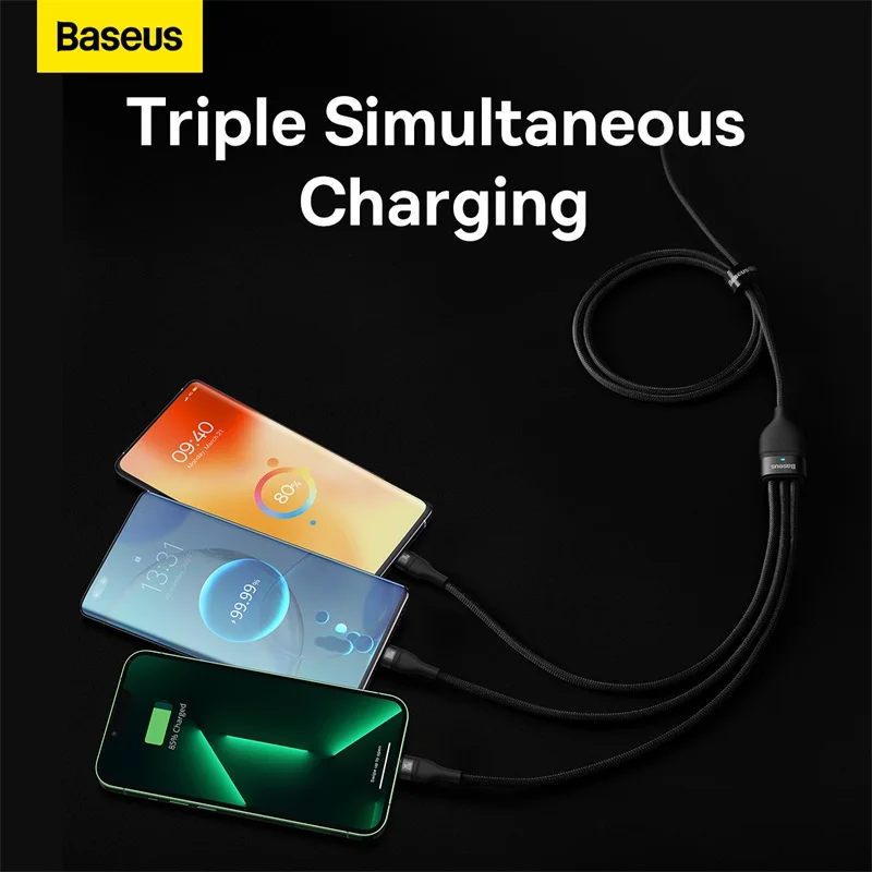 Baseus-Cable Micro USB tipo C 3 en 1 para móvil, Cable de carga rápida de 100W, compatible con Xiaomi Poco X3, Redmi, Huawei PD, iPhone 12, 11 Pro Max - imagen 5