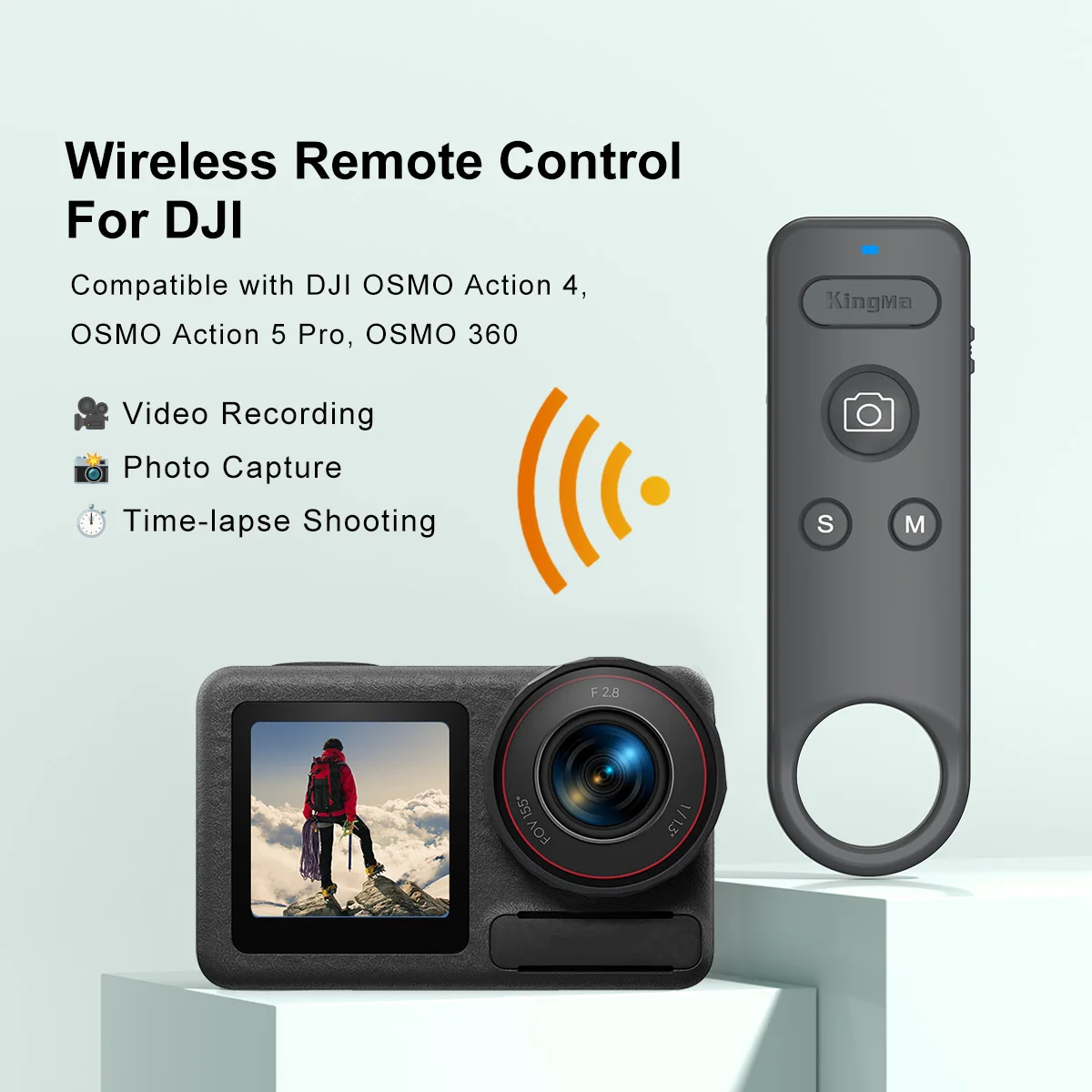 Cámara deportiva inalámbrica Control remoto Bluetooth Compatible con DJI Action5Pro/Action4/Osmo 360, 15 m (49 pies) disparo de largo alcance - imagen 2