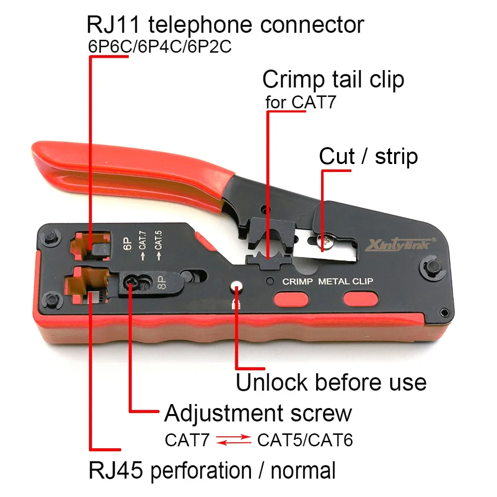 Alicates de prensado rj45, herramienta de Red, cortador, abrazadera de cable ethernet, kit de tira lan, CAT5, CAT6, CAT6A, CAT7, CAT8, novedad de 2024 - imagen 5