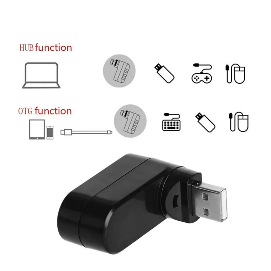 Adaptador USB Hub 2,0 giratorio de alta velocidad U lector de disco divisor 3 puertos USB 2,0 para ordenador PC portátil Mac Mini Accesorios - imagen 3