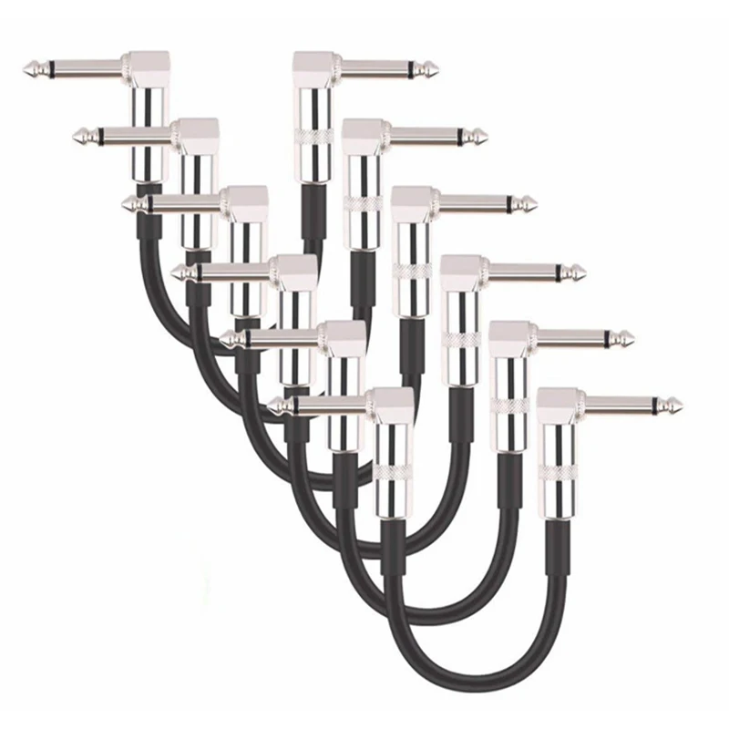 Cable de parche de guitarra de 15cm/30CM, Cable de parche de Pedal de efecto de guitarra de 1/4 ", enchufe de ángulo recto dorado/plateado, chaqueta negra de PVC - imagen 5