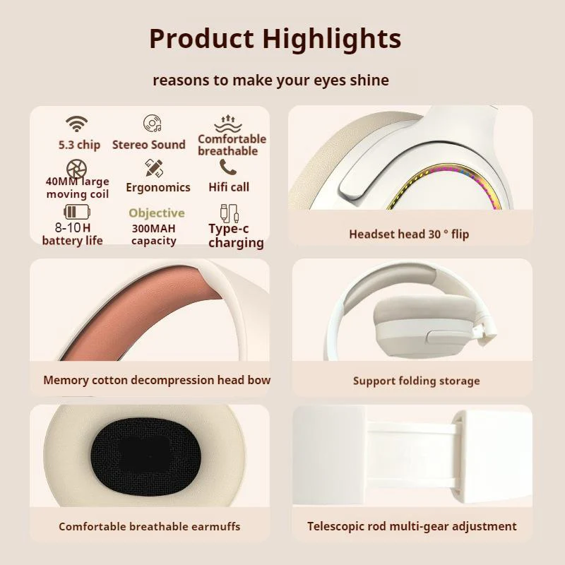 NEWWMSNR lumière colorée sans fil Bluetooth casque Surround son casque sport Gamer écouteur Support TF/AUX réduction du bruit - imagen 4