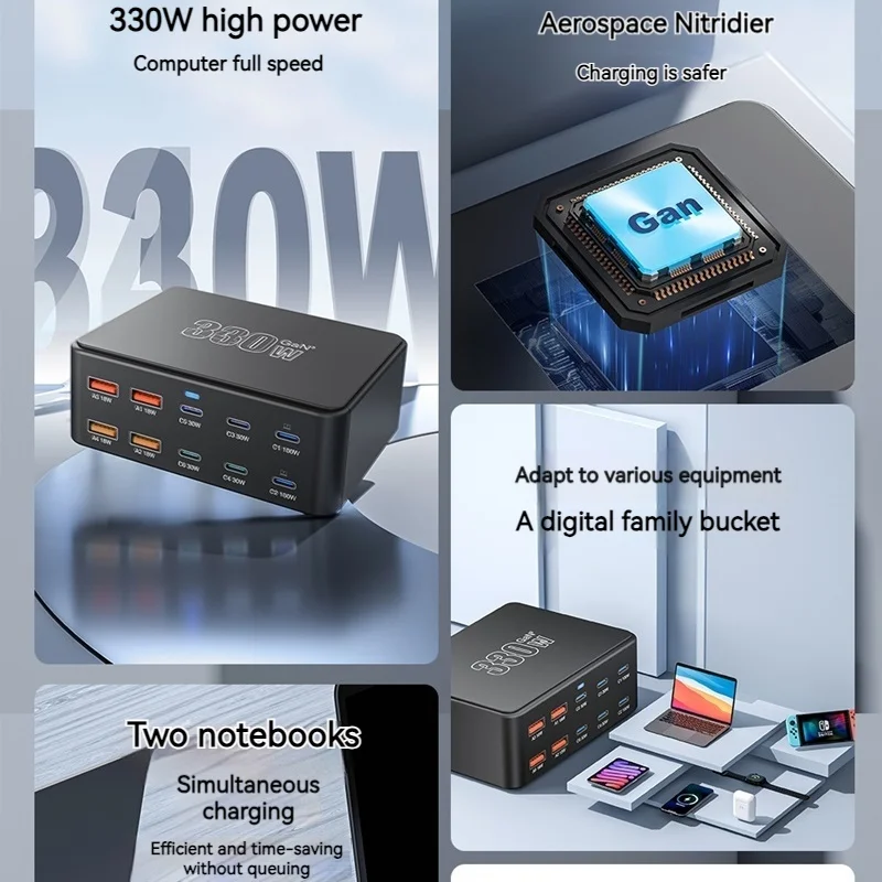 Cargador Universal USB PD100W para ordenador portátil, estación de carga rápida QC3.0 de 10 puertos USB para Iphone, Ipad, Samsung, tableta, Macbook Pro, 330W - imagen 4