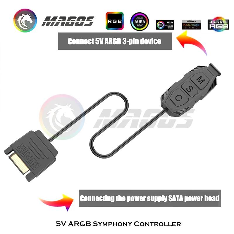 Conector de alimentación SATA, controlador manual de 5 V RGB para dispositivo de iluminación de tira LED de computadora, - imagen 4