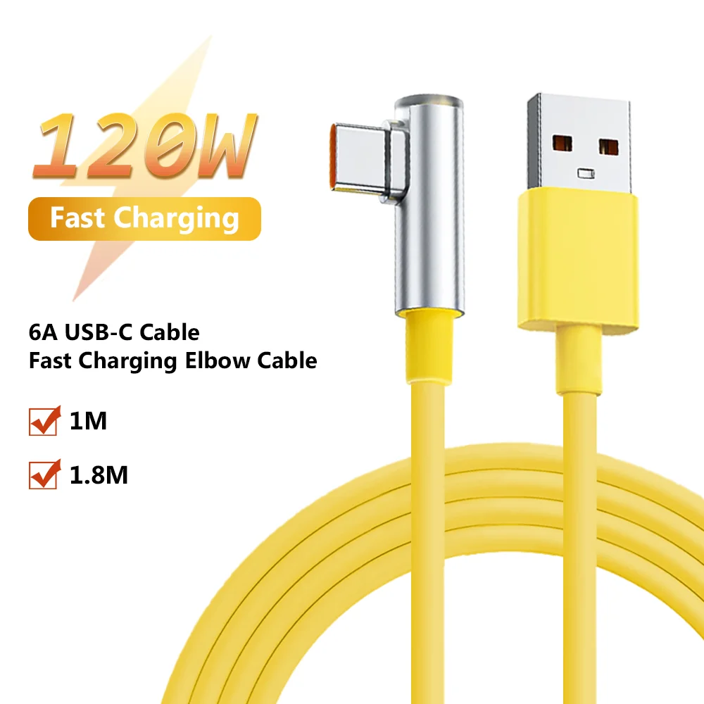 Para Xiaomi Cable de Carga Súper Rápida 120W 90 ° Codo tipo C a USB A cargador rápido para iPhone 17 16 Huawei Samsung S25 24 OnePlus