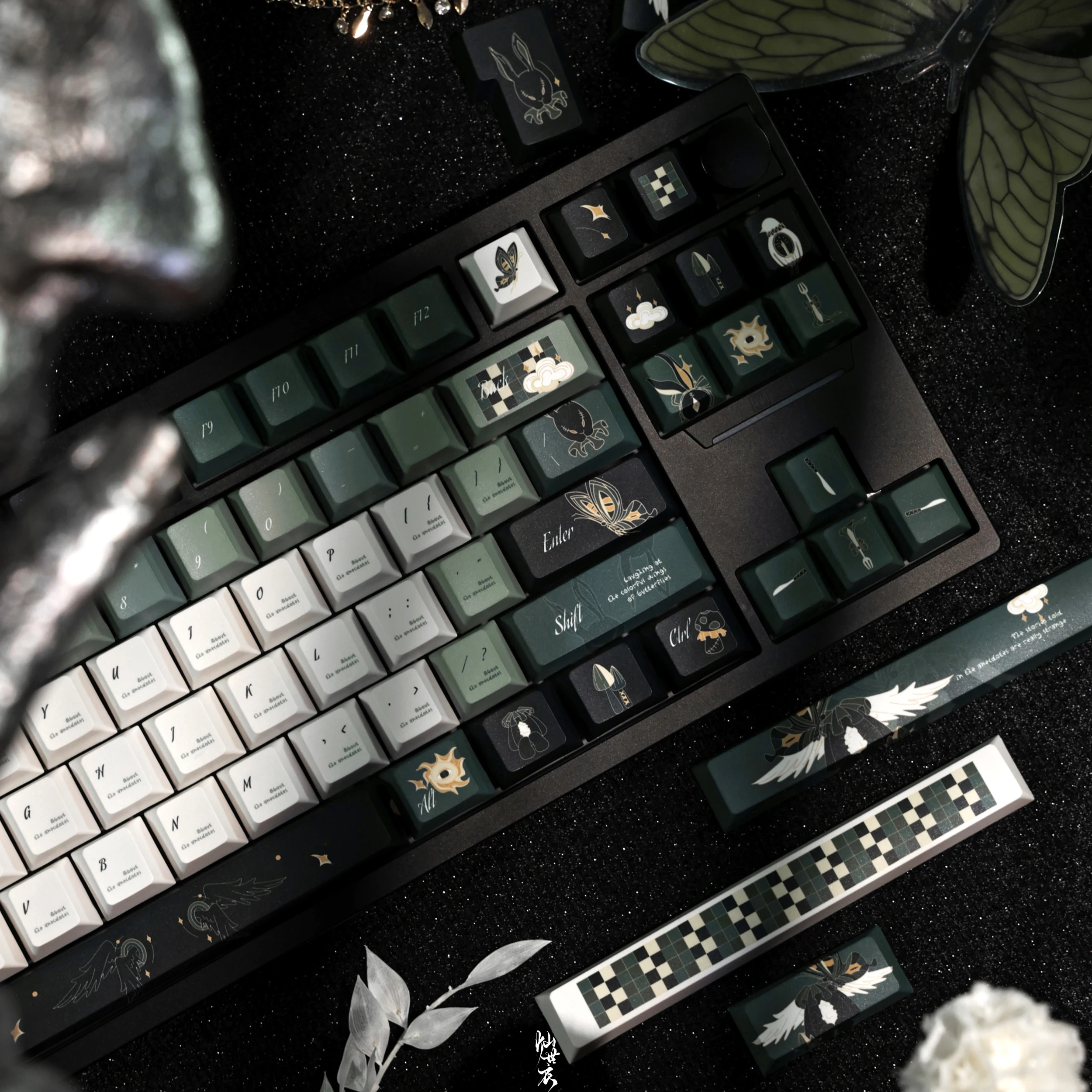 Teclas PBT Strange Forest Record, perfil de cereza, color verde oscuro y blanco, teclas de sublimación de tinte para teclado mecánico MX - imagen 5