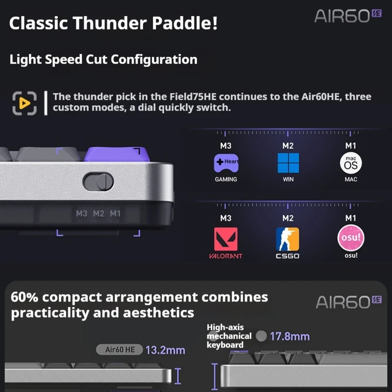 NuPhy Air60 HE Teclado mecánico eje magnético enano gatillo rápido 0,01mm precisión PC Esports teclados para juegos de portátiles - imagen 5