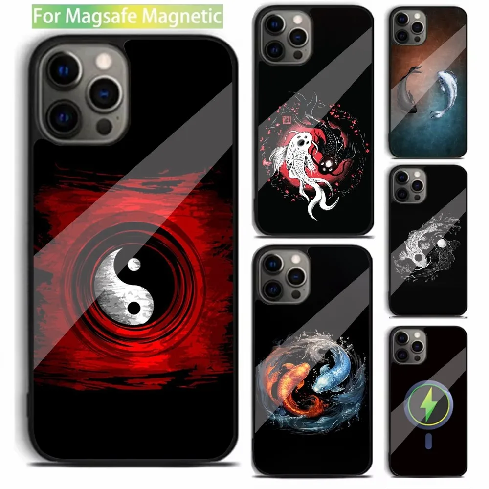 Koi Carp Fish Yin Yang Art funda de teléfono para iPhone 16,15,14,13,12,11,Plus,Pro,Max,Mini Magsafe, carga inalámbrica magnética