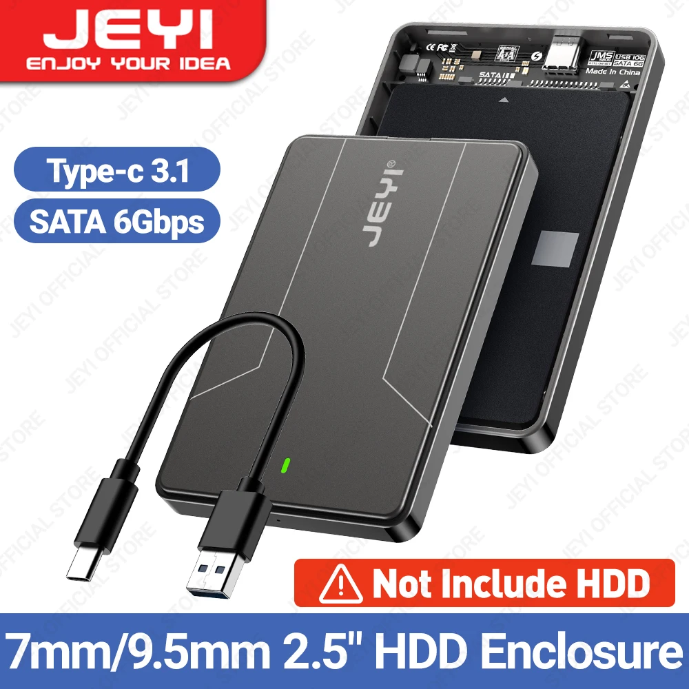 JEYI Caja de disco duro externo de 2,5 pulgadas tipo C 3,1 a SATA III para SATA HDD SSD de 7 mm y 9,5 mm sin herramientas [soporte por UASP]