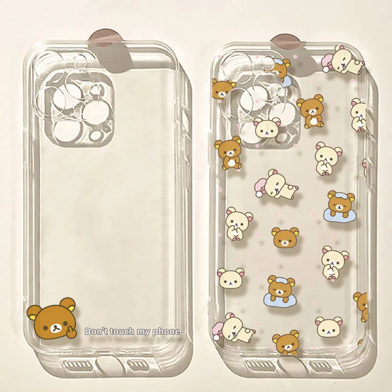 Funda de teléfono con bonito oso Rilakkuma de pantalla completa para Samsung S25 S24 S23 S22 S21 S20 FE Note20 Note10 Plus Ultra Lite TPU suave transparente