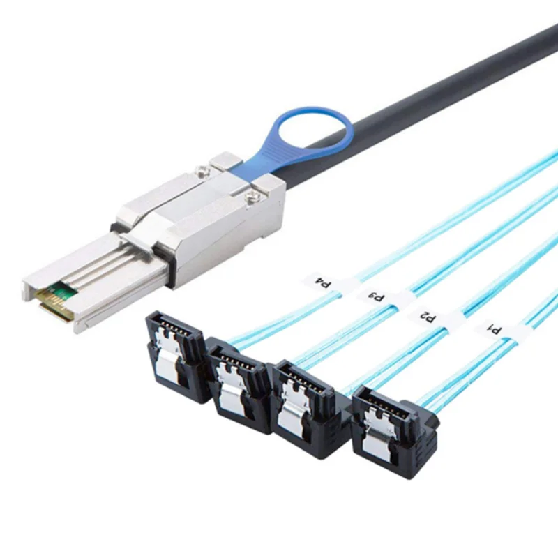 Cable de datos adaptador divisor de disco duro SAS 3,0 Mini SAS 26 pines macho a 4 SATA 7 pines hembra, codo arriba y abajo, 1m, 2m, SFF-8088 - imagen 3