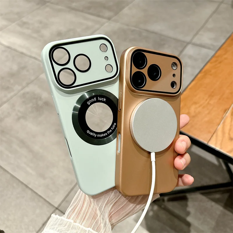 Funda magnética de carga inalámbrica mate de lujo para iPhone 17 16 15 14 Plus 13 12 11 Pro Max, funda dura para PC con pantalla de logotipo - imagen 4