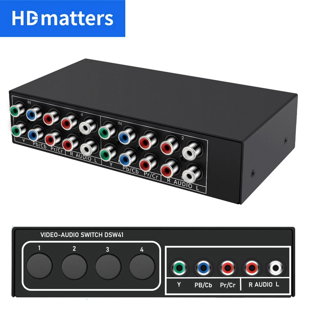 Componente YPbPr Switcher 4X1/3X1 Ypbpr Componente Video y Audio Switch 3/4 en 1 salida 5 RCA Ypbpr componente Selector de vídeo Caja de interruptor
