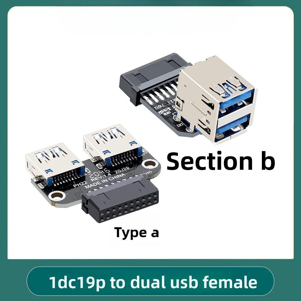 Adaptador de placa base de computadora USB 3.0 19 20 pines 19P/20P a conector hembra dual USB3.0/3.1A