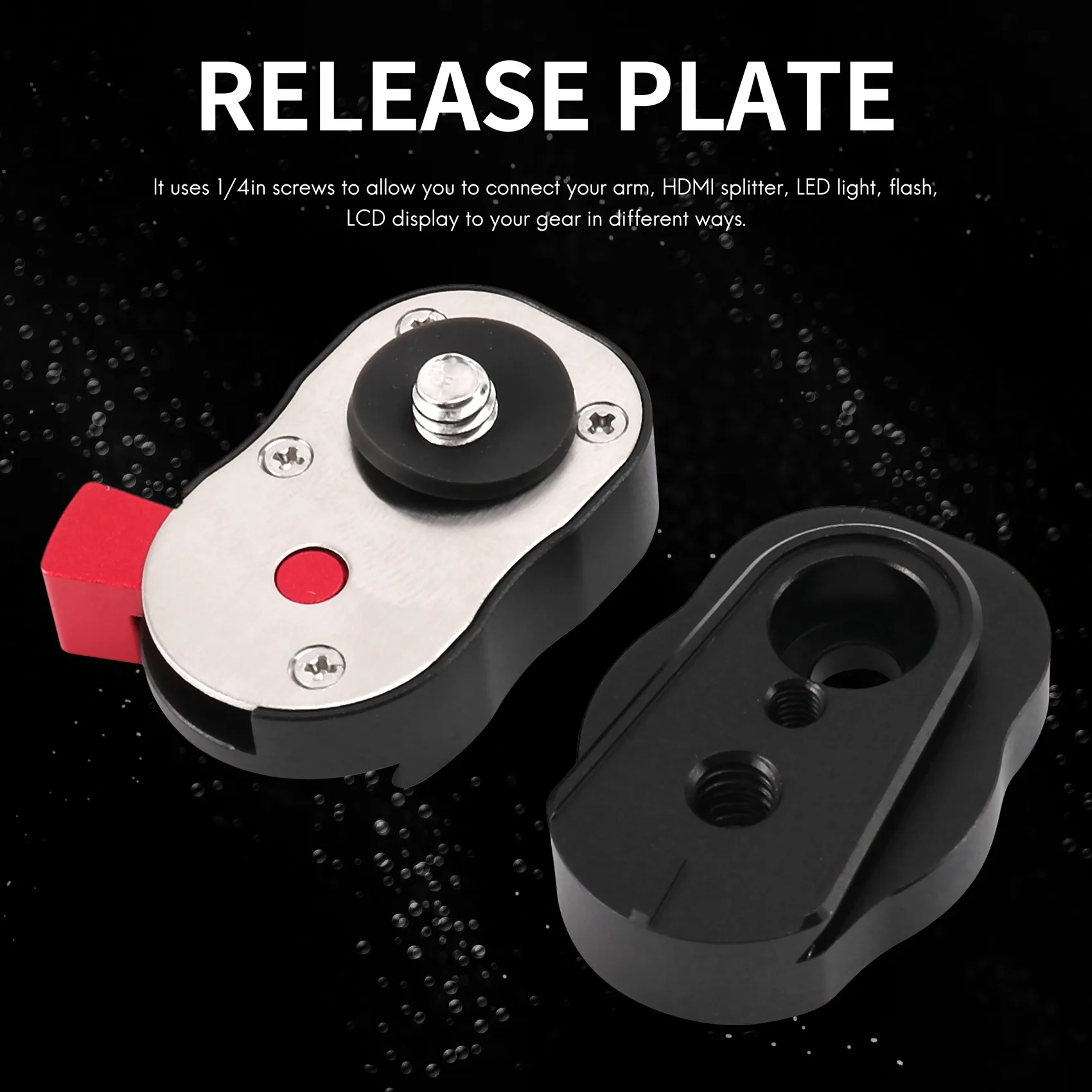 Placa de liberación rápida para Monitor LCD, brazo mágico de luz LED para cámara y videocámara, equipo con orificio de tornillo de 1/4 pulgadas