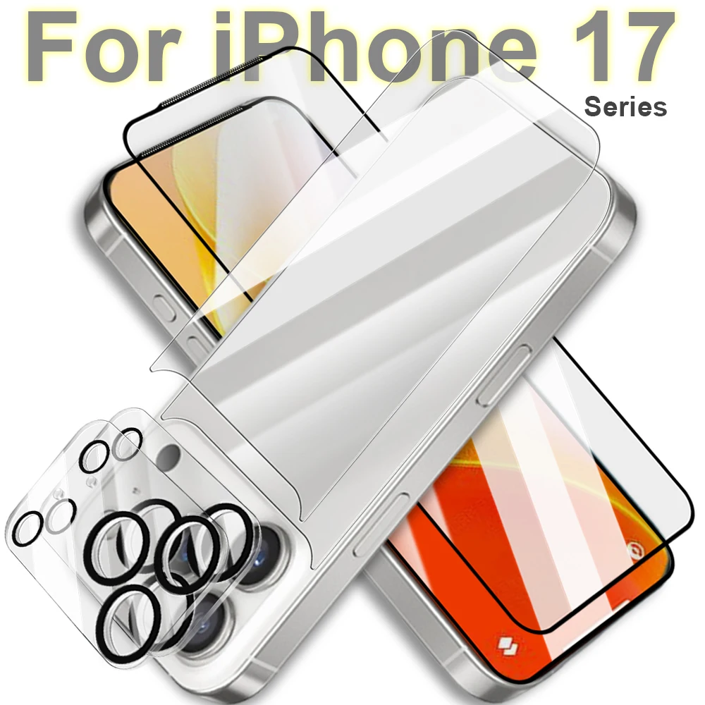 6 en 1 17PM vidrio templado frontal + trasero con lente de cámara HD protectores de pantalla antiarañazos para iPhone 17 Air 17 Pro 17Pro Max