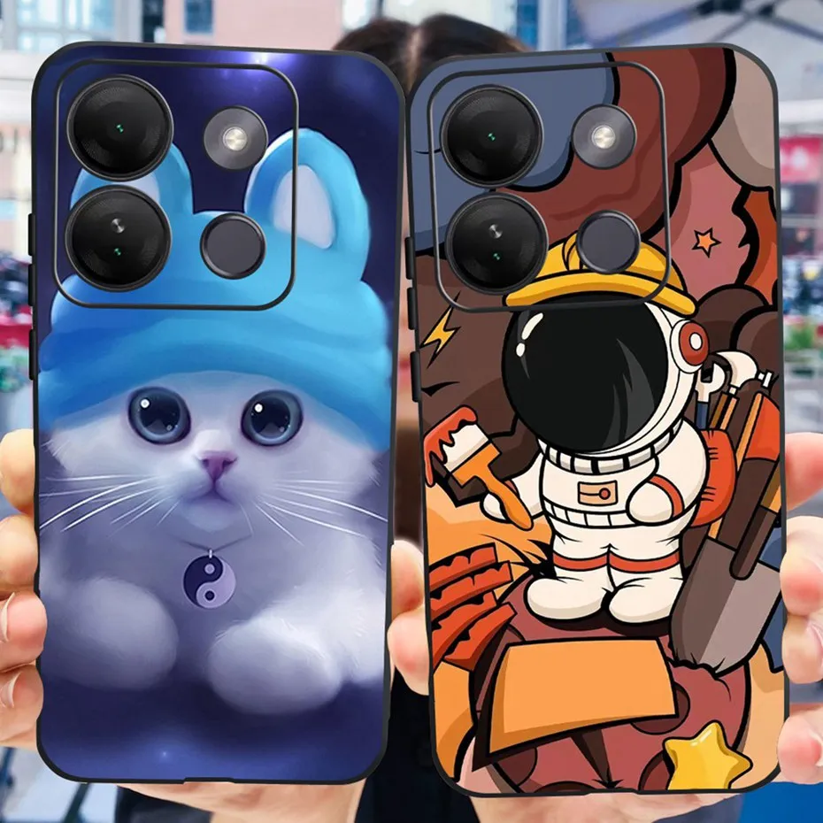 Funda para Infinix Smart 7 HD, carcasa trasera de silicona suave con patrón de gato y flores, parachoques para teléfono, 7HD, X6516 - imagen 3