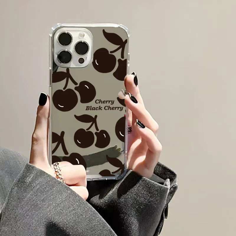 Funda de teléfono acrílica con diseño de cereza negra para iPhone 11 12 13 14 15 16 Pro Max XS X XR 7 8 Plus, funda suave a prueba de golpes - imagen 3