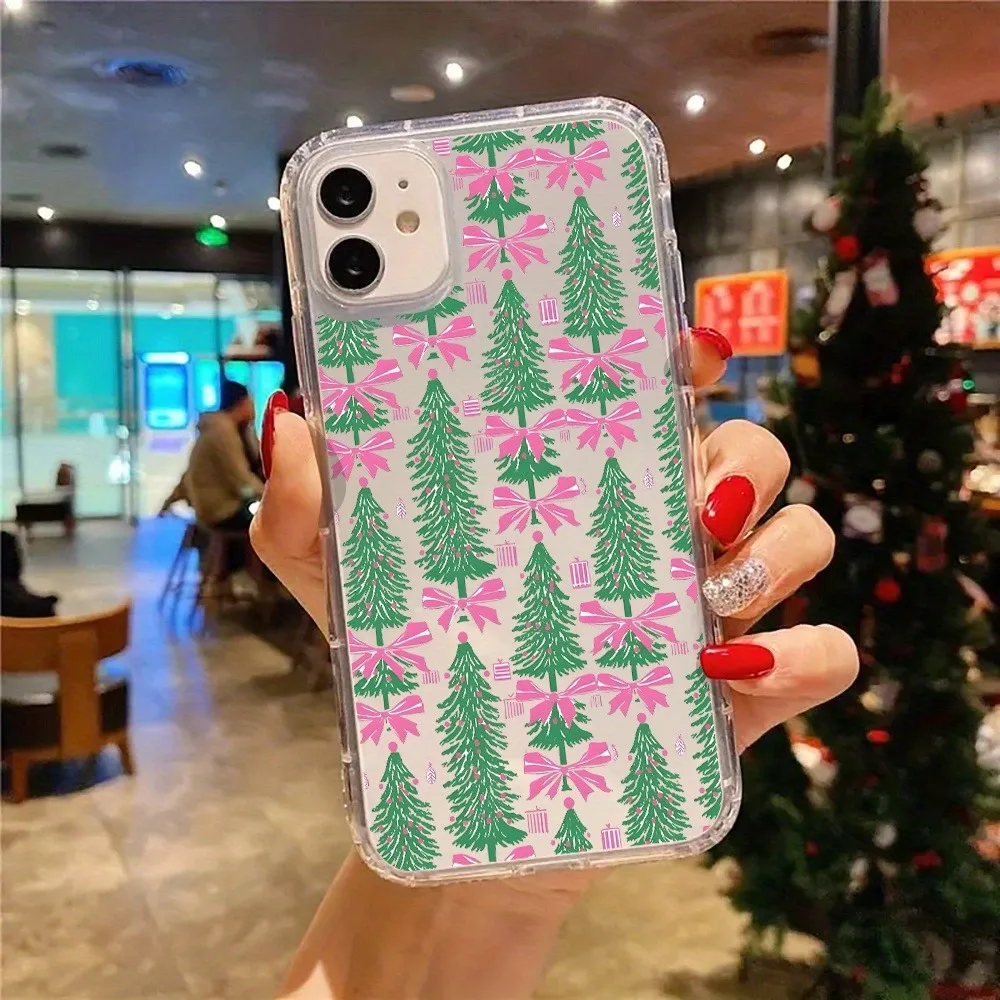 Funda de teléfono transparente estética con lazo rosa y árbol de Navidad para iPhone 17 16 11 13 15 14 12 Pro Max Plus XS X 7 8 16 SE2 - imagen 3