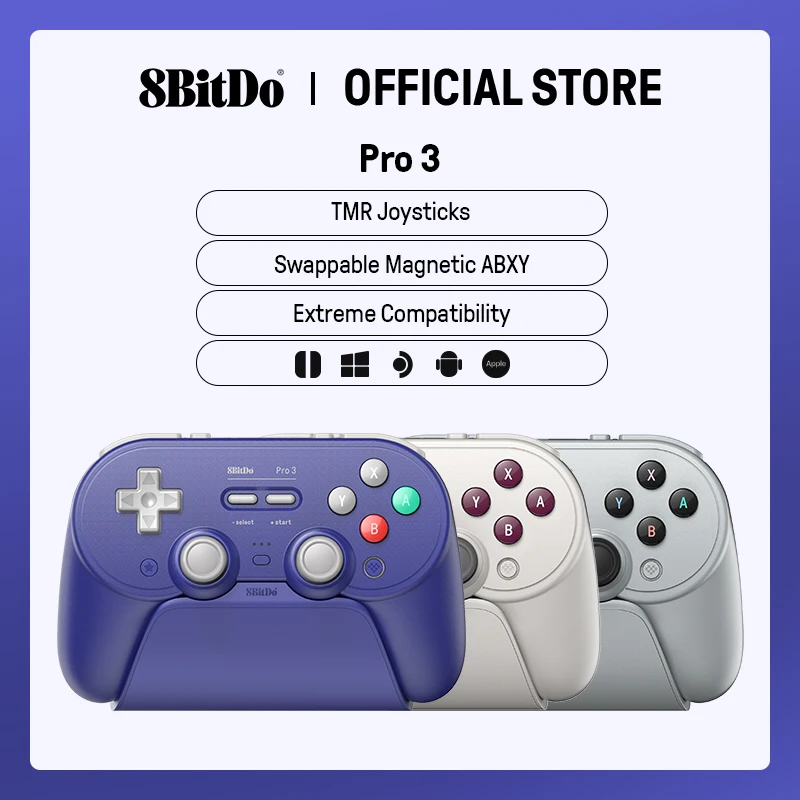 Controlador de juego inalámbrico 8BitDo Pro 3 para Switch 1/2 Windows, Apple, con joysticks TMR, disparadores conmutables, botón intercambiable