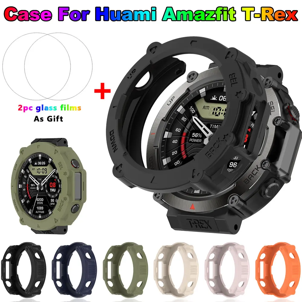 Funda 2 en 1 + película de vidrio templado para Huami Amazfit t-rex Ultra TPU Protector de pantalla y fundas protectoras de parachoques