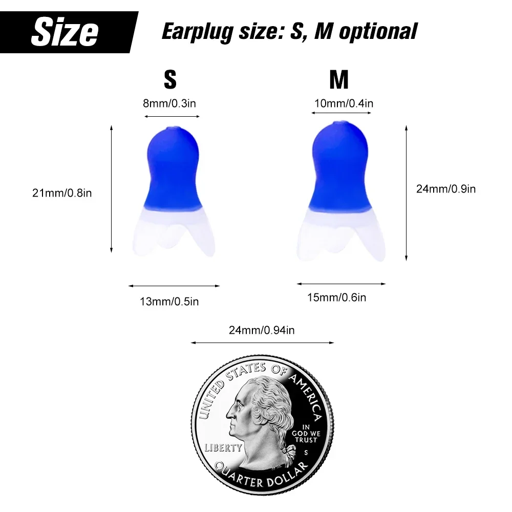 1 par de tapones para los oídos impermeables y suaves que reducen el ruido, tapones para los oídos de silicona para dormir y nadar, orejeras voladoras negras a prueba de ruido - imagen 3