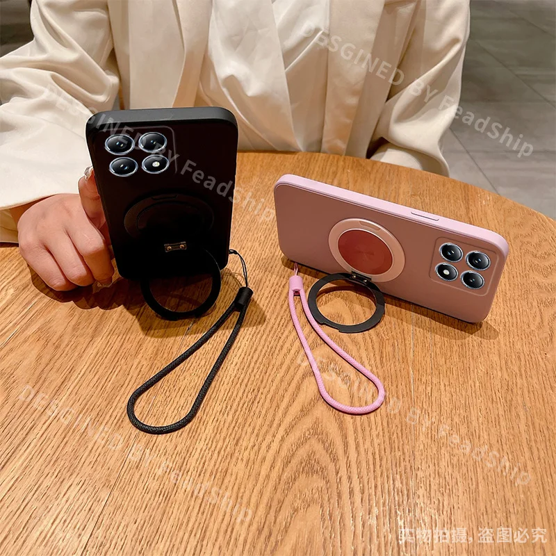 Funda de teléfono con soporte magnético para Mi Xiaomi 14T Pro, funda de silicona para Xiaomi14T, imán de cubierta suave con soporte, película de pantalla - imagen 2