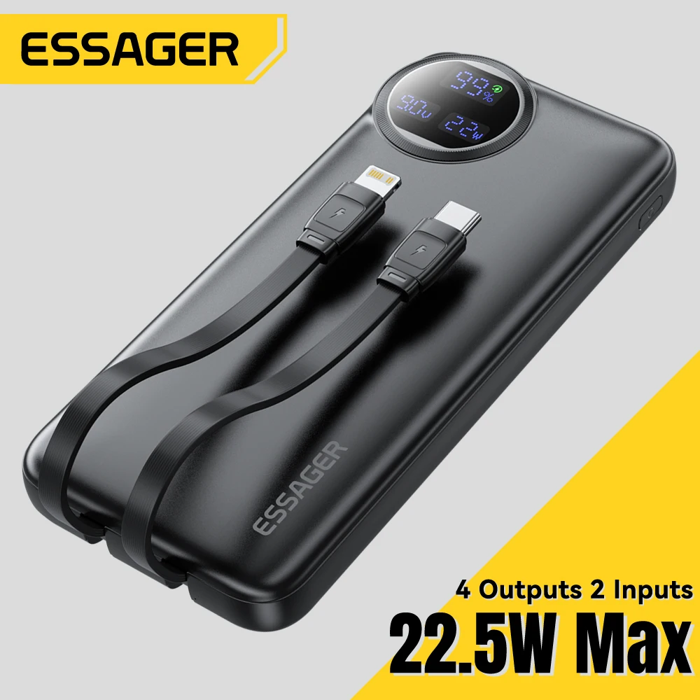 Essager 22,5 W Power Bank 20000 mAh con dos cables incorporados Cargador portátil para iPhone 17 16 15 Pro Charge 4 dispositivos de una sola vez ﻿ - imagen 2